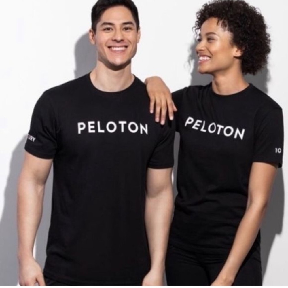 PELOTON Century 100 Club Logo Tee T-Shirt Black White Crewneck Cycling Rides